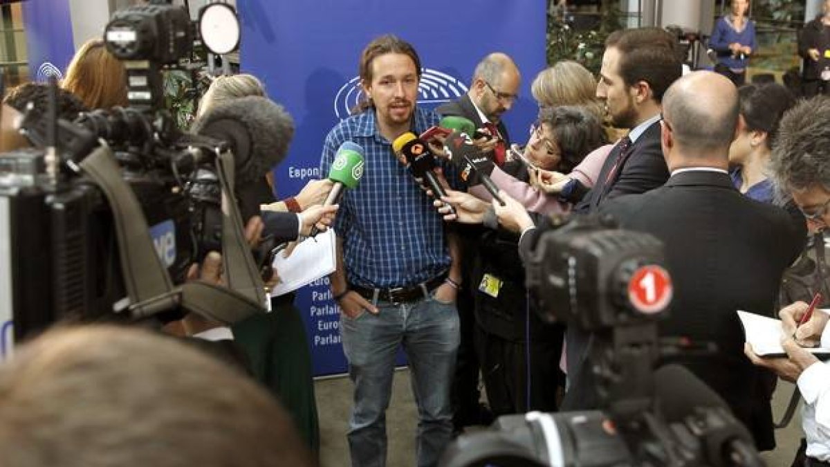 El secretario general de Podemos, Pablo Iglesias, este miércoles, en Estrasburgo.-EFE / J. J. GUILLÉN