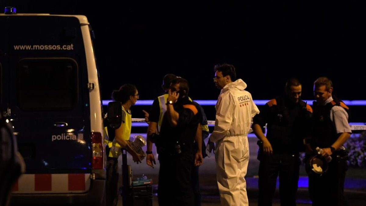 Los Mossos comprueban la zona después de abatir a los terroristas.-LLUIS GENE