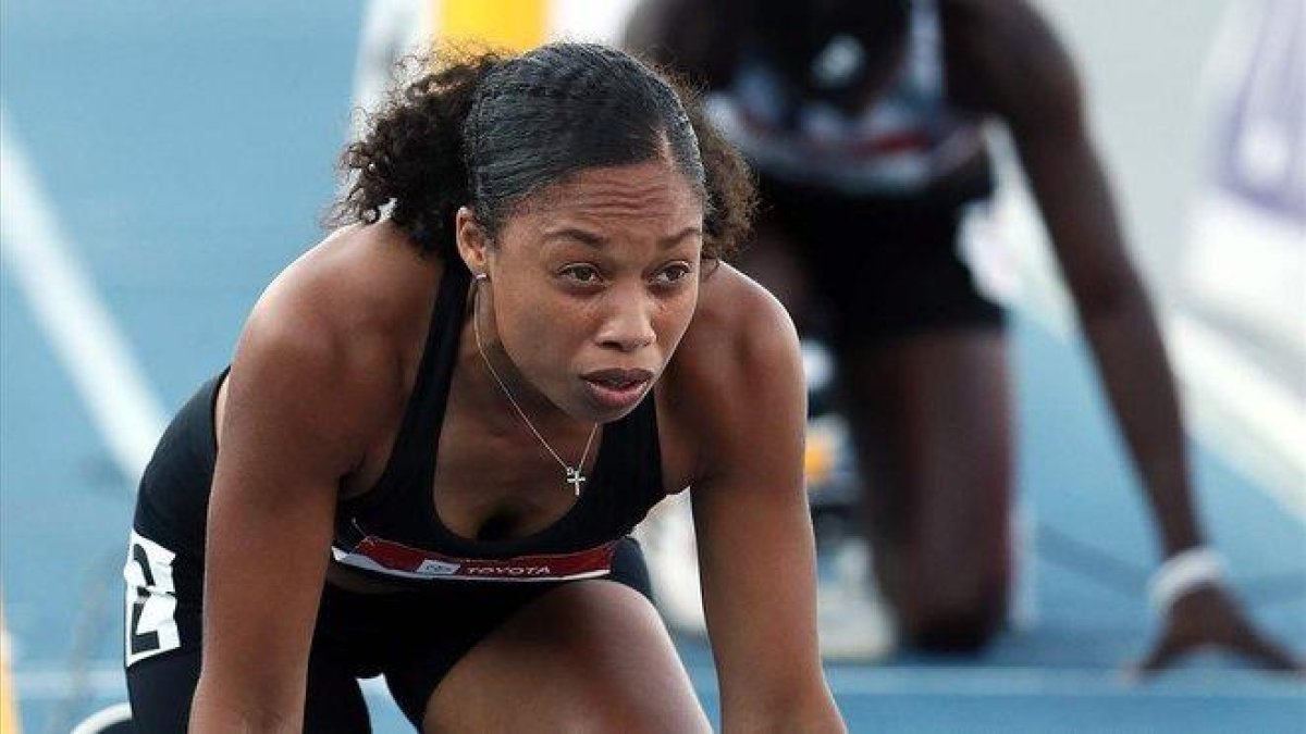 Allyson Félix durante su última competición de la semifinal de los 400 metros en Iowa en julio del 2019.-AFP / JAMIE SQUIRE