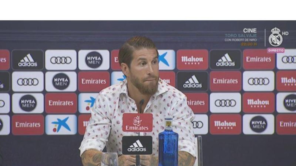 Sergio Ramos durante la comparecencia.-REAL MADRID