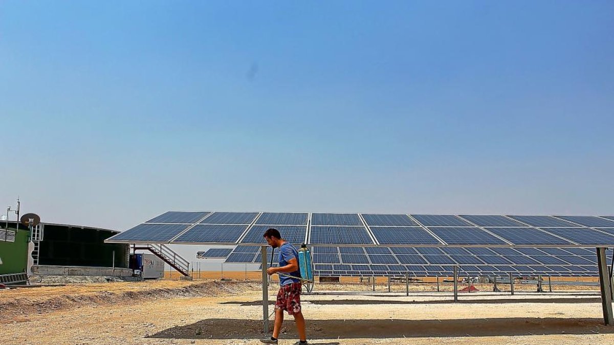 Instalación fotovoltaica de Alaejos con la balsa de agua. Imagen de archivo. | E.M.