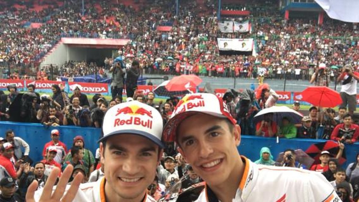 Pedrosa y Márquez, en el circuito de Sentul (Indonesia).-REPSOL HONDA MEDIA