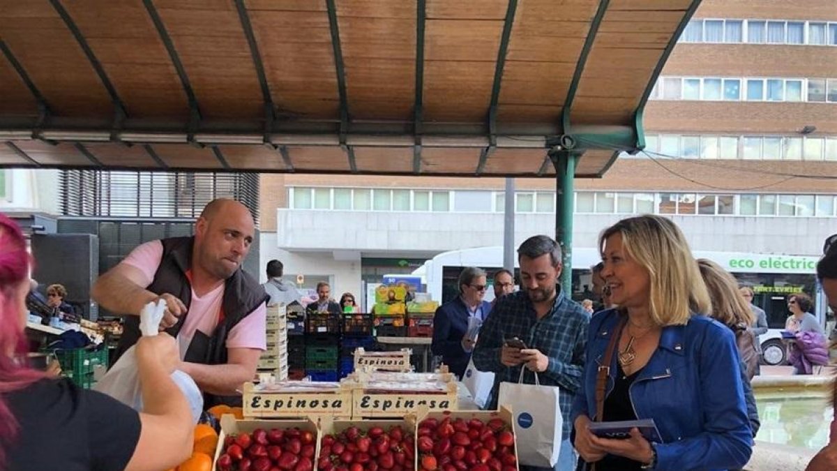 Pilar del Olmo en el mercado de plaza España-E. PRESS