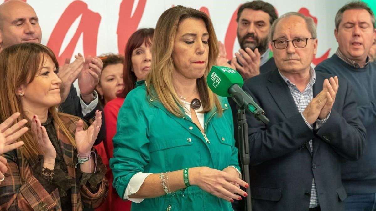La candidata socialista, Susana Díaz, comparece ante la prensa tras conocer los resultados de las elecciones al Parlamento de Andalucía.-