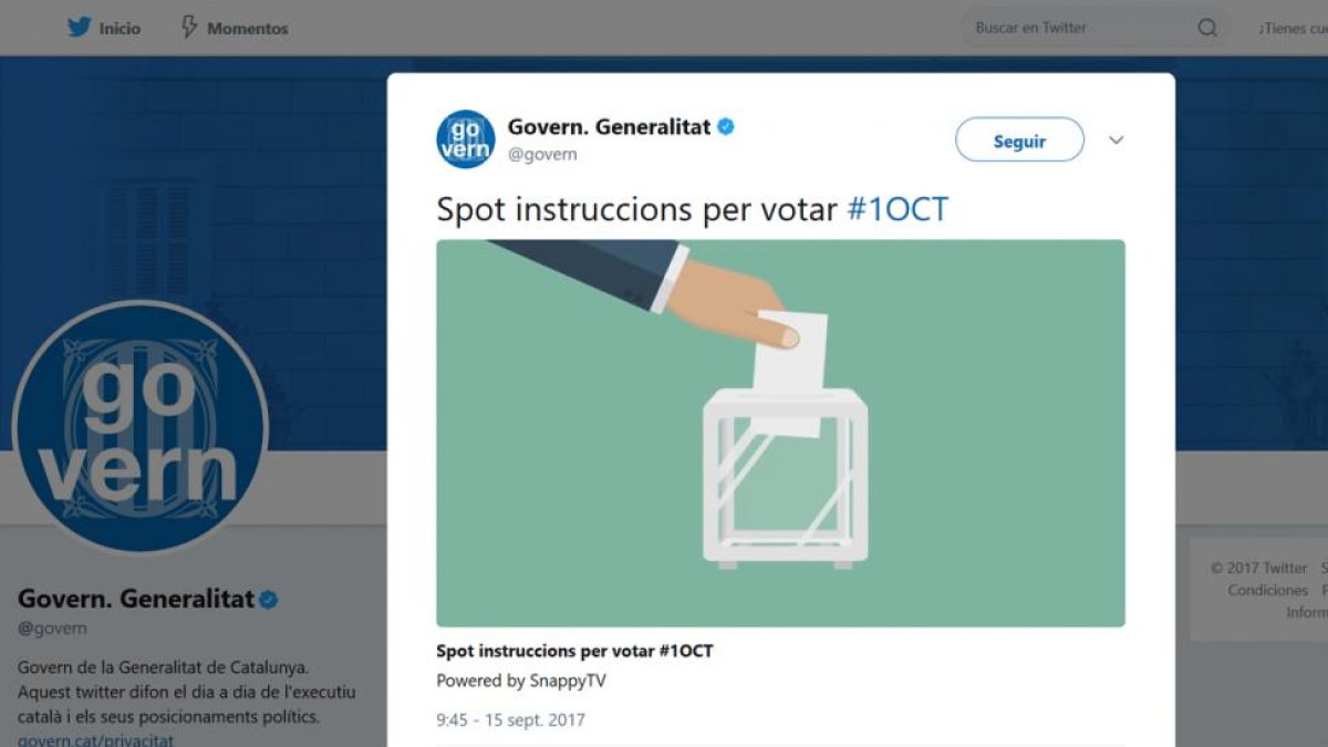 El Govern ha publicado hoy en twitter un spot con instrucciones para votar.-EL PERIÓDICO