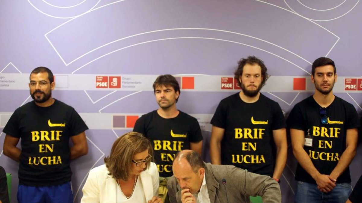 El portavoz adjunto de Medio Ambiente del Grupo Parlamentario Socialista, José Luis Aceves, y la procuradora Ana Muñoz de la Peña se reúnen con miembros de las Brigadas de Refuerzo para extinción de Incendios Forestales (BRIF) para analizar la situación d-Ical