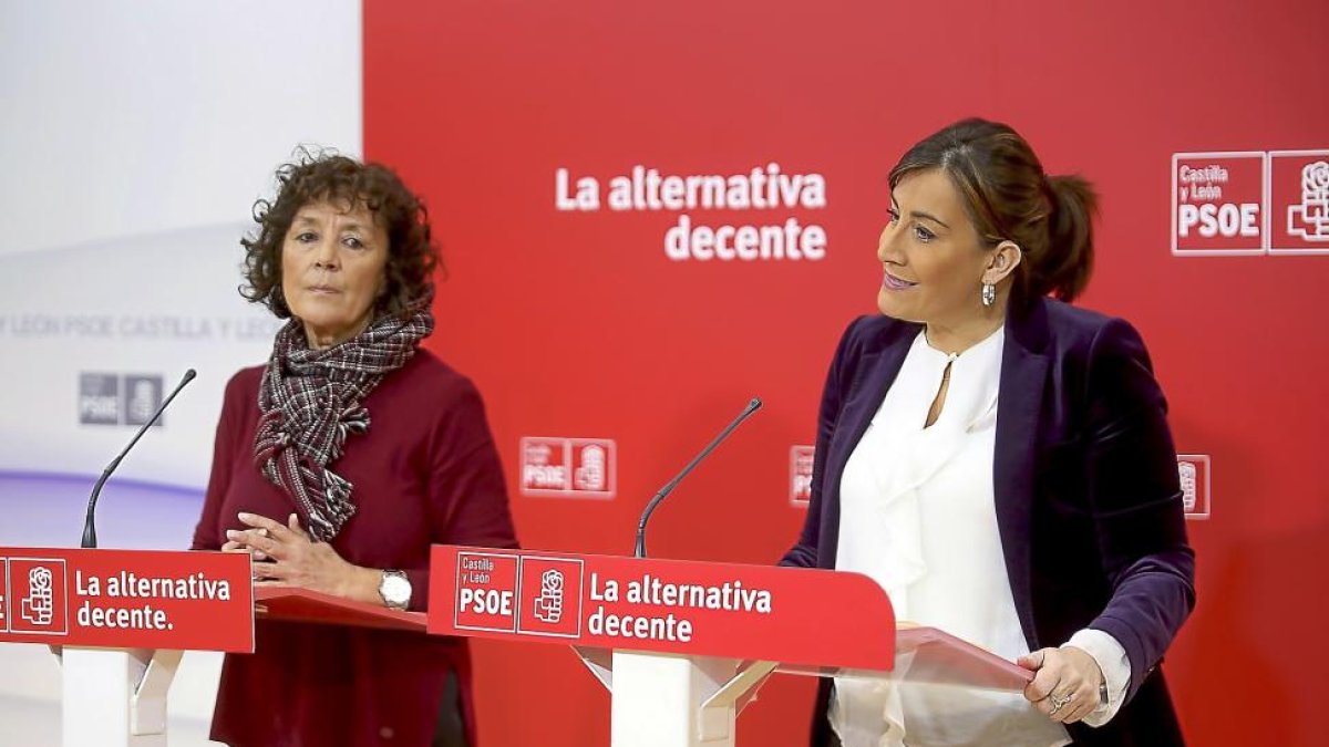 Las socialistas Mercedes Martín y Ana Sánchez, ayer, ante los medios.-ICAL