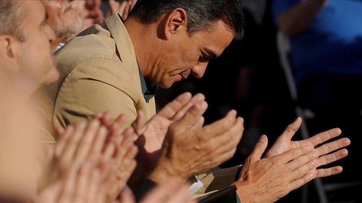 Pedro Sánchez, durante el mitin de cierre de campaña en Madrid, el pasado viernes.-JOSÉ LUIS ROCA