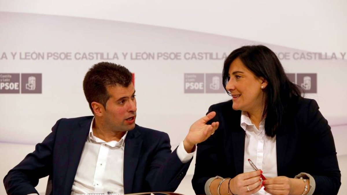 El secretario general del PSOE de Castilla y León, Luis Tudanca, y la secretaria de Organización, Ana Sánchez, durante la reunión del Consejo Territorial-Ical
