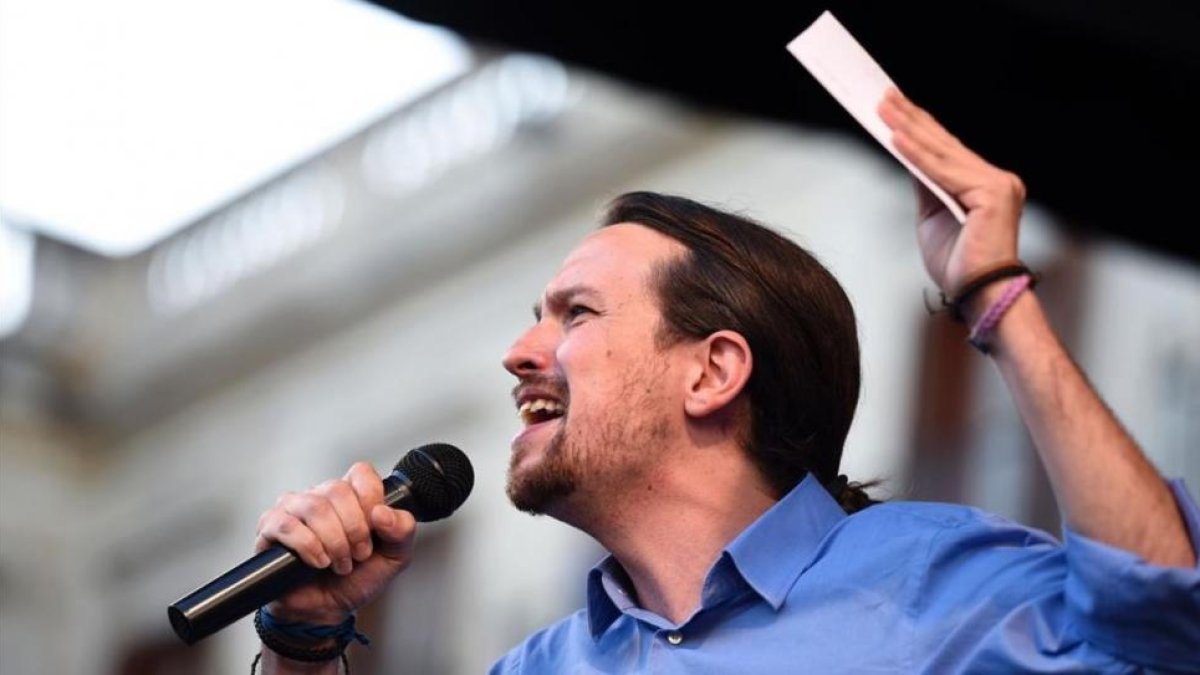 Pablo Iglesias durante un mitin en Vitoria, en la campaña del 26-J.-ANDER GILLENEA / AFP