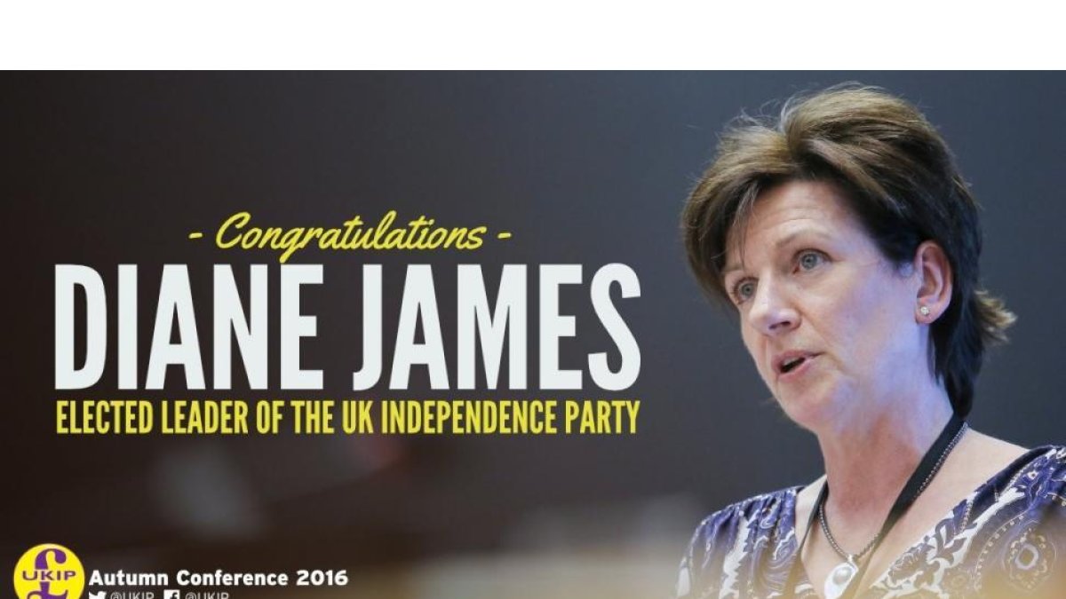 Foto de propaganda de Diane James, nueva líder del UKIP.-