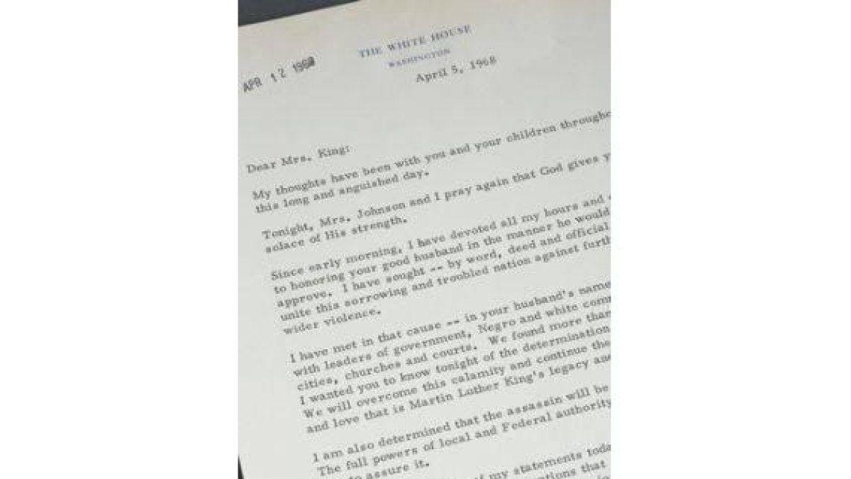 Carta del presidente Lyndon Johnson a la viuda de Luther King.-Foto: HANDOUT / REUTERS