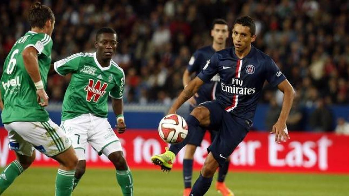 Marquinhos, ante el Saint Etienne, en un partido de la liga francesa.-Foto: REUTERS / BENOIT TESSIER