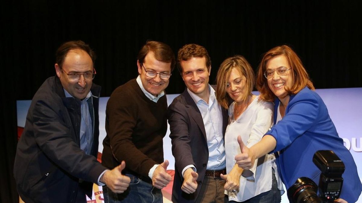 Polanco, Mañueco, Casado, Marcos y Armisén, ayer en Palencia.-ICAL
