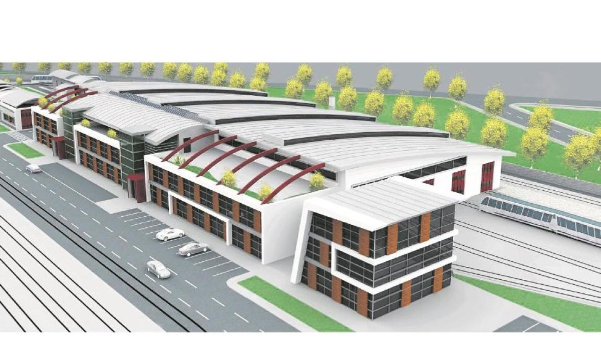 Proyección del diseño de uno de los edificios principales de la línea del tranvía de Mostaganem, diseñado por el arquitecto leonés Rafael Santamaría.-E. M.