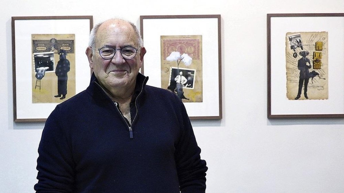 Luis Cruz Hernández, ayer, junto a varios de sus trabajos.-MIGUEL ÁNGEL SANTOS - PHOTOGENIC