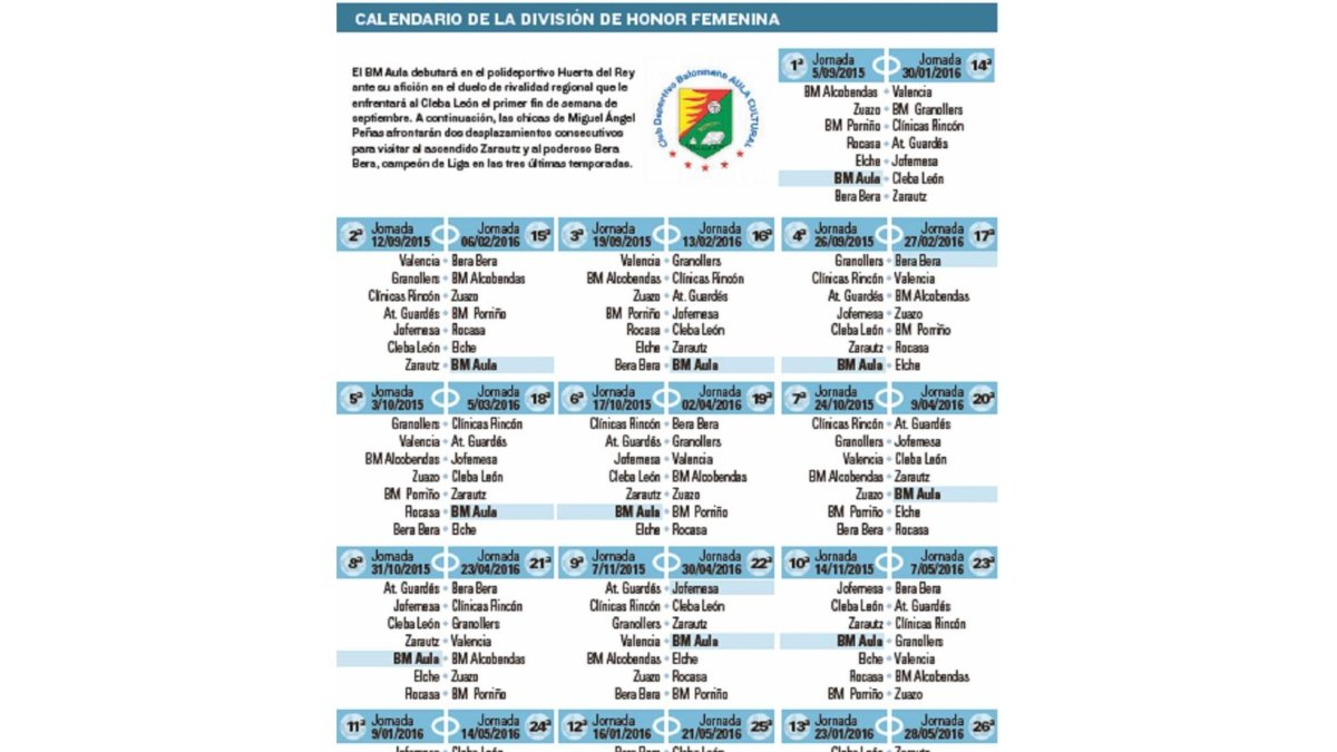 Calendario de la división de honor femenina.-El Mundo de Castilla y León