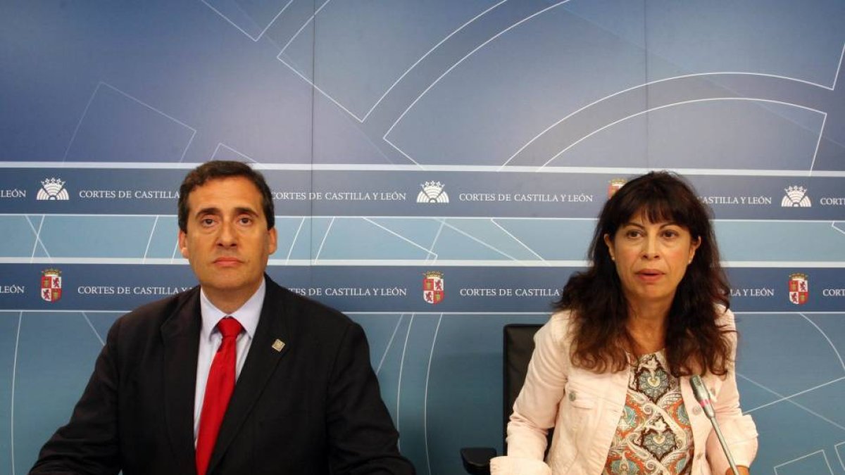 La viceportavoz del Grupo Parlamentario Socialista, Ana Redondo, y el procurador socialista Miguel Ángel Fernández Cardo, valoran los asuntos abordados en la Diputación Permanente-Ical