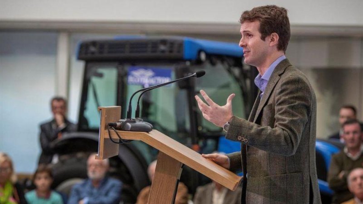 El presidente del PP, Pablo Casado, durante la clausura de un acto de Asaja en Jerez de la Frontera.-ROMÁN RÍOS (EFE)