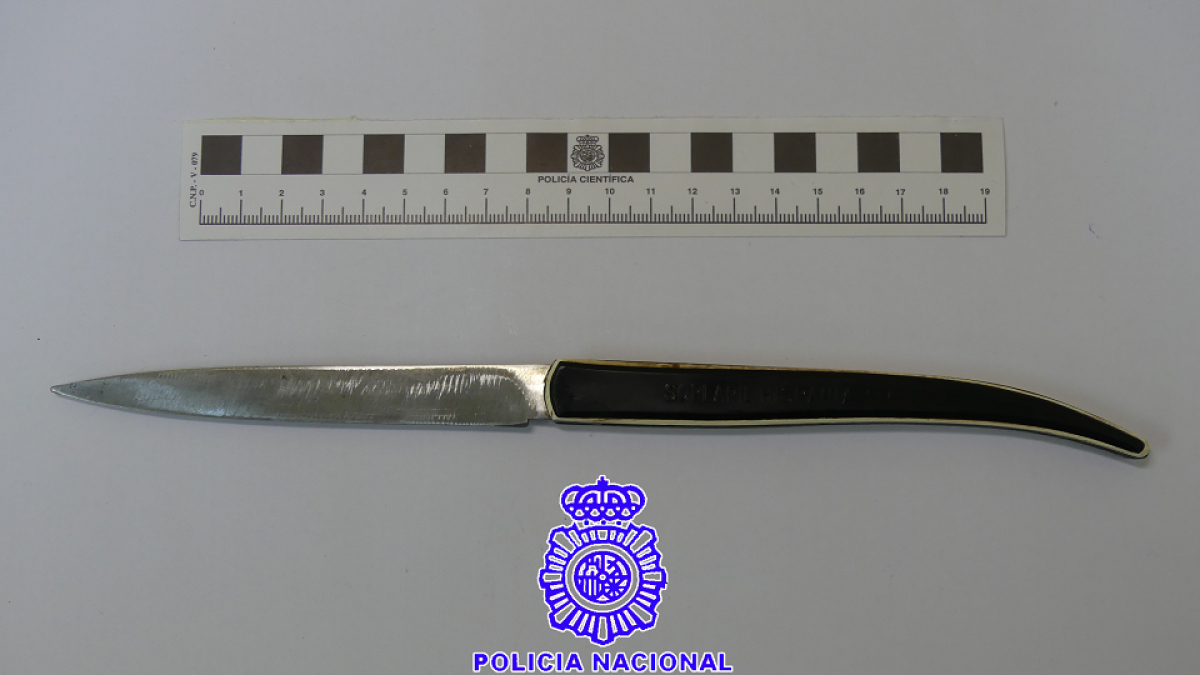 Navaja de unos 12 centímetros de hoja, con la que presuntamente agredió a los dos heridos. - EL MUNDO