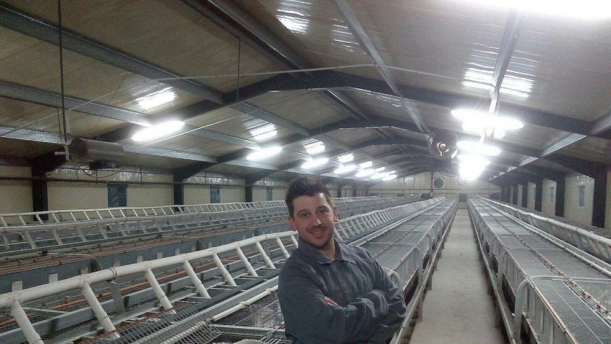 Jaime Sanz, responsable del sector cunícola de la Unión de Campesinos de Castilla y León, en su explotación de Olombrada.-E.M.