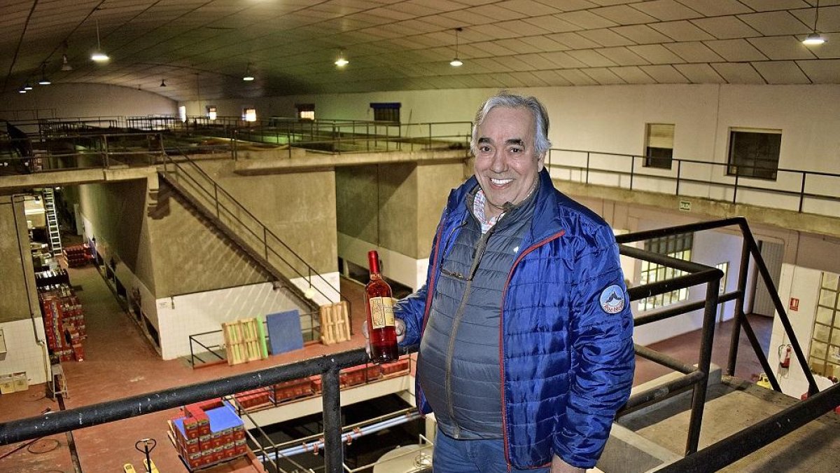 El enólogo coyantino Francis Giganto, en lo alto de los depósitos de la nave de elaboración de la cooperativa comarcal de Valdevimbre.-