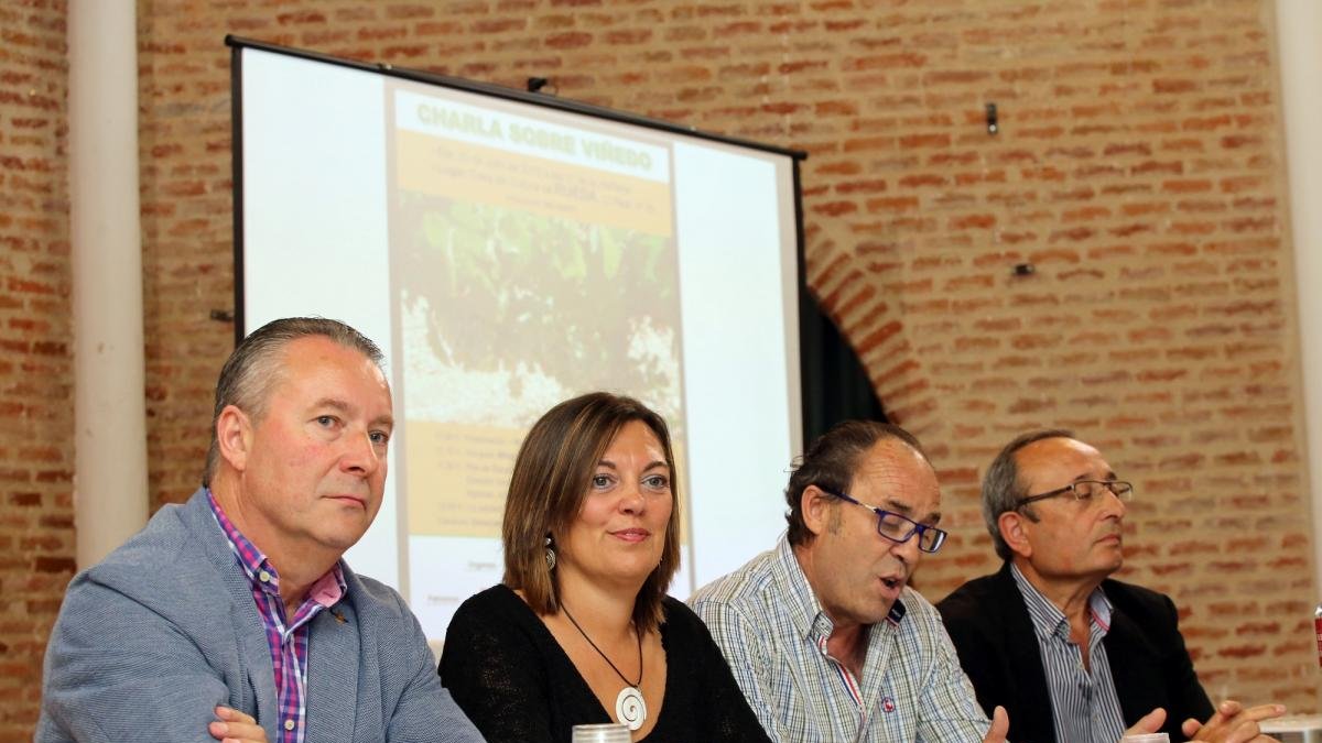La consejera de Agricultura y Ganadería de la Junta, Milagros Marcos, inaugura una charla sobre viñedo organizada por Asaja y la Asociación de Viticultores de Rueda.-RUBÉN CACHO / ICAL