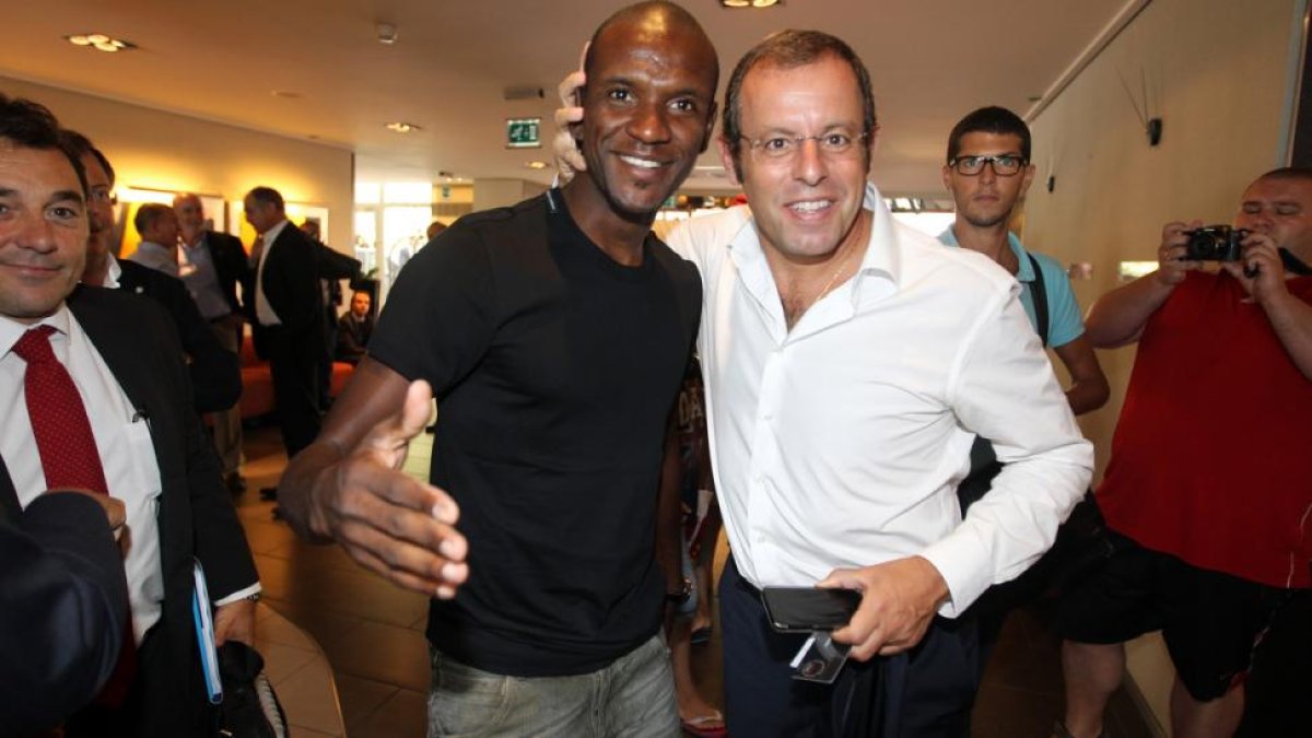 Abidal y Rosell, en un viaje a Mónaco.-/ MIGUEL RUIZ (FCB)
