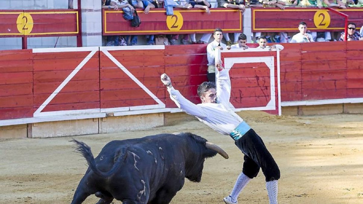 El joven cortador Alejando Mititi se alzó ayer como ganador del concurso de cortes de Laguna de Duero.-Miguel Ángel Santos
