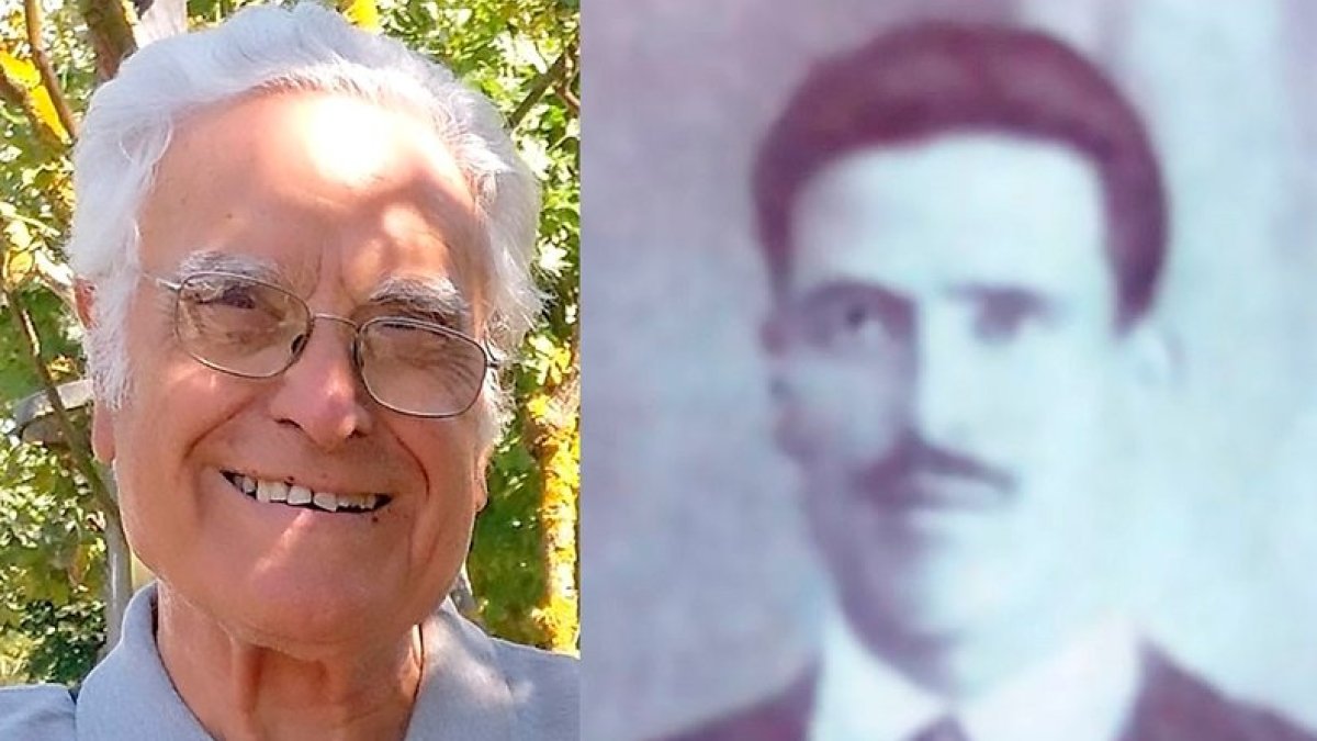 Imagen de Rufino hijo junto a una fotografía de su padre.- A.R.M.H.