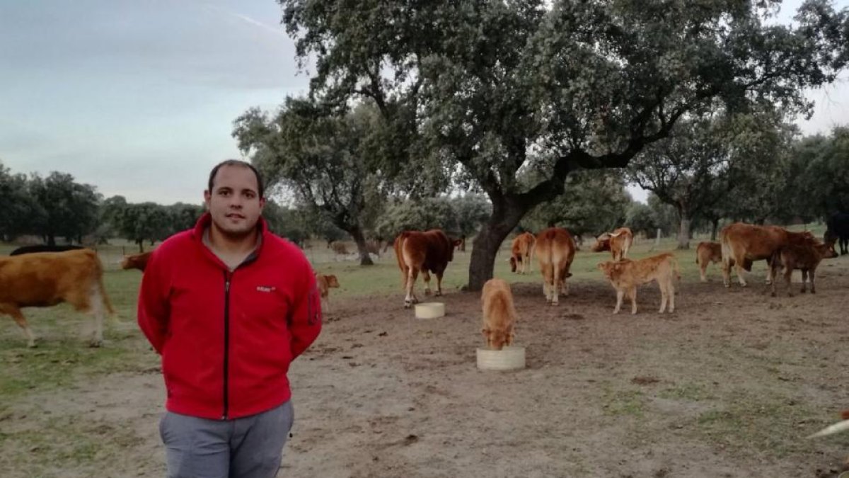 Juan Manuel Sánchez, ganadero de la zona de Béjar (Salamanca) en su explotación.-E.M.
