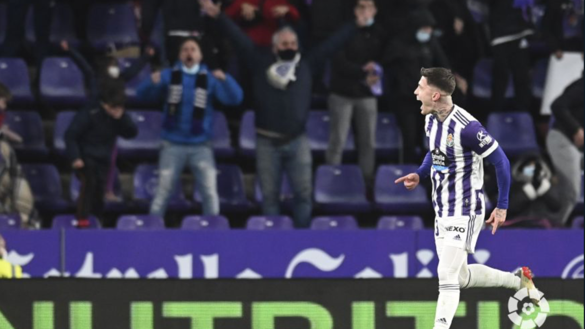 Cristo González celebra el gol ante el Burgos. / LA LIGA
