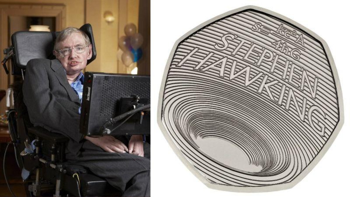 Una imagen del físico junto a la estampa de la moneda conmemorativa.-EFE
