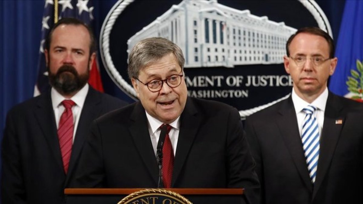 William Barr durante la rueda de prensa.-AFP