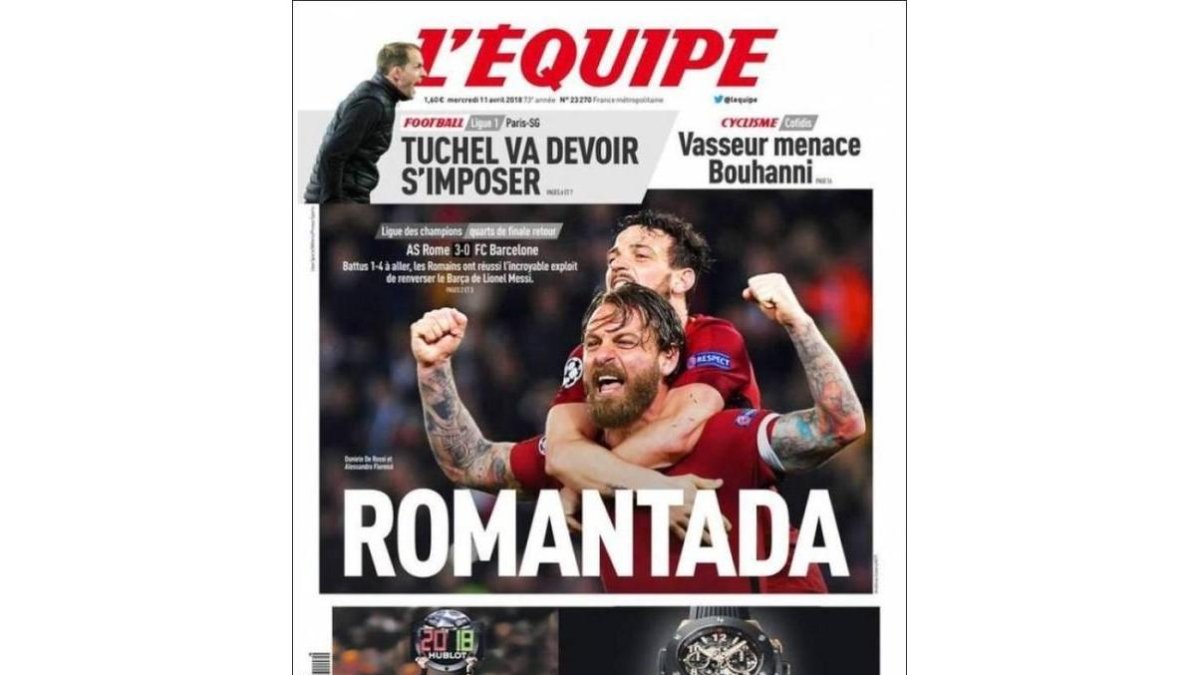 Portada del medio deportivo francés LEquip.-/ L'EQUIP