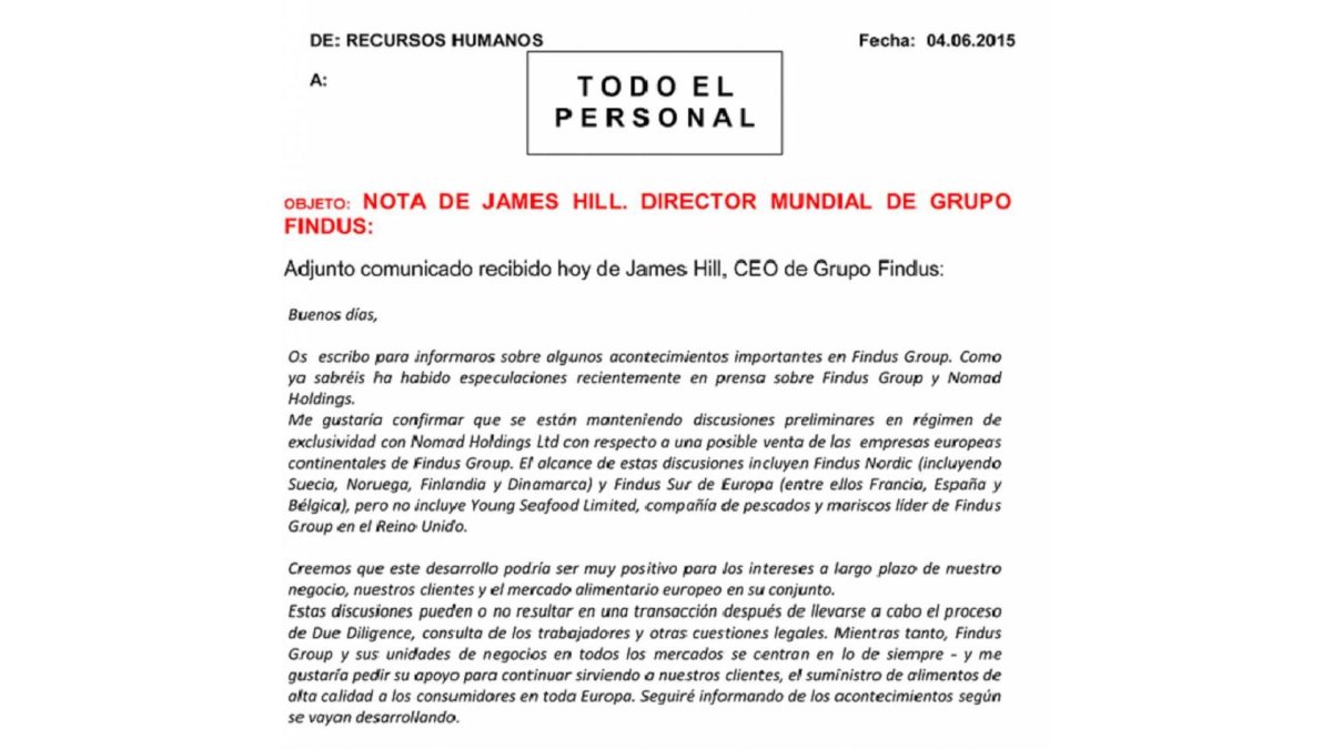 La nota interna distribuida a los trabajadores.-El Mundo