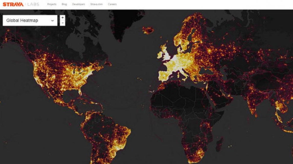 Mapa de calor de los usuarios de la app de fitness Strava-EL PERIÓDICO