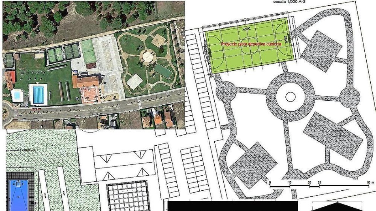 Ubicación de la pista en el plan parcial ‘Las Cigüeñas’ sector Campo de Golf, según aparece en el proyecto de los arquitectos Llanos y Urdiaín.-AYTO. ALDEAMAYOR