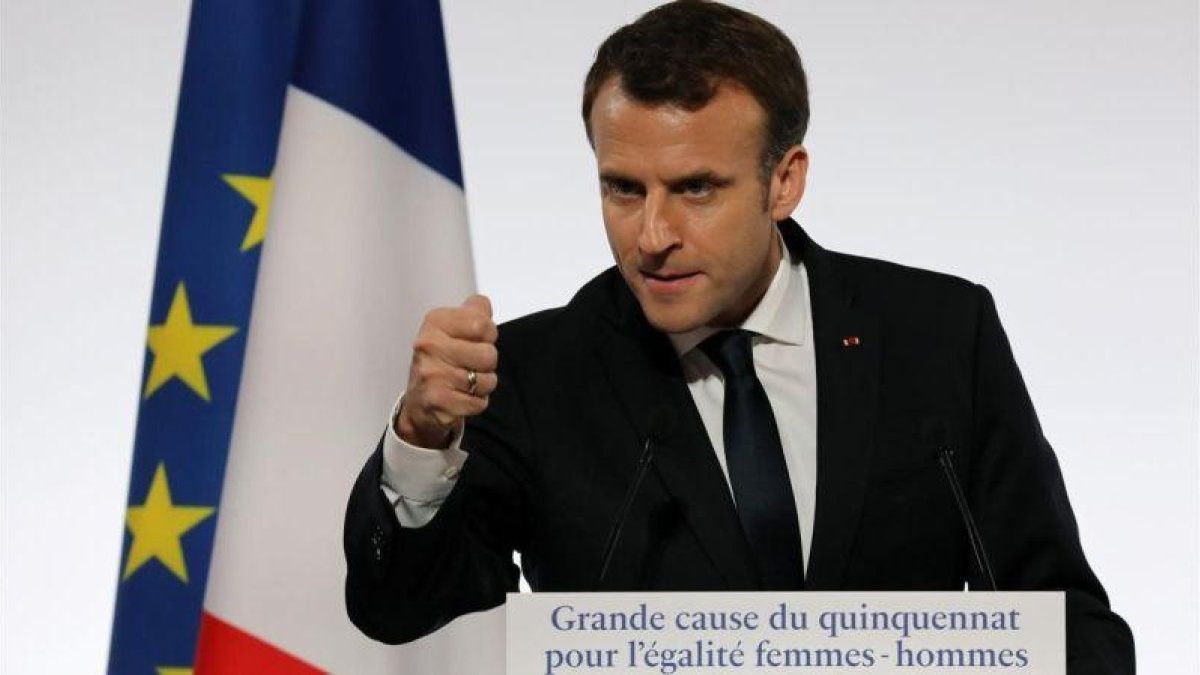 Macron, durante su discurso en el Día internacional para la eliminación de la violencia contra las mujeres, en el Elíseo, en París, el 25 de noviembre.-AFP / LUDOVIC MARIN