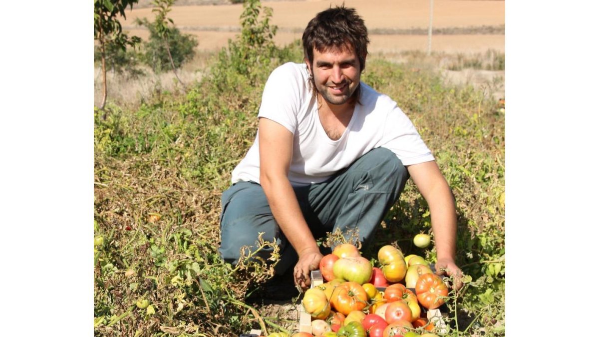 Eduardo Perote junto a unas cajas de tomates recién cortados en Piñel de Abajo, Valladolid.-MAR TORRES