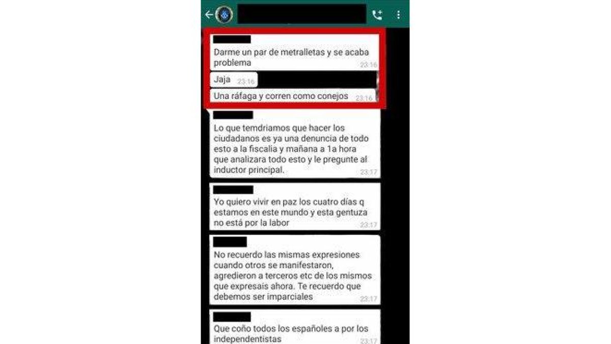 Captura del chat de policías locales de Mataró.-