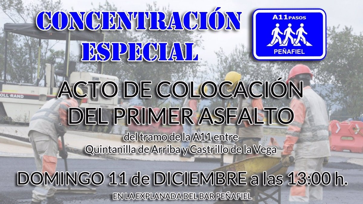 Cartel anunciador del acto de asfaltado simbólico previsto para este domingo en Peñafiel. -EP