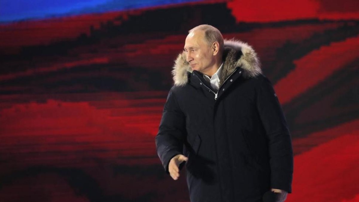 El presidente ruso, Vladímir Putin, durante un acto de su campaña electoral el pasado domingo 18 de marzo en Moscú-EFE
