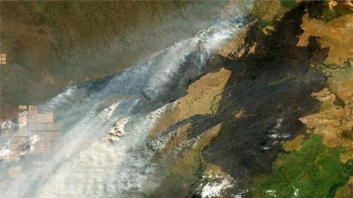 Imagen satelital de los incendios forestales en la Amazonia.-EFE