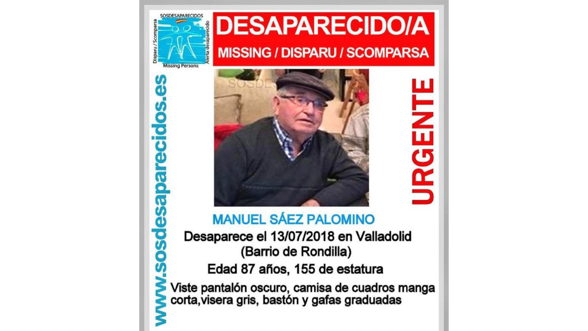 Manuel Sáez Palomino, hombre de 87 años desaparecido-ICAL