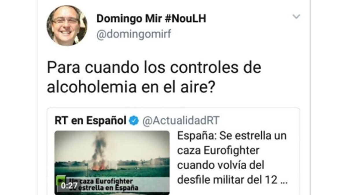 El tuit de Domingo Mir.-EL PERIÓDICO