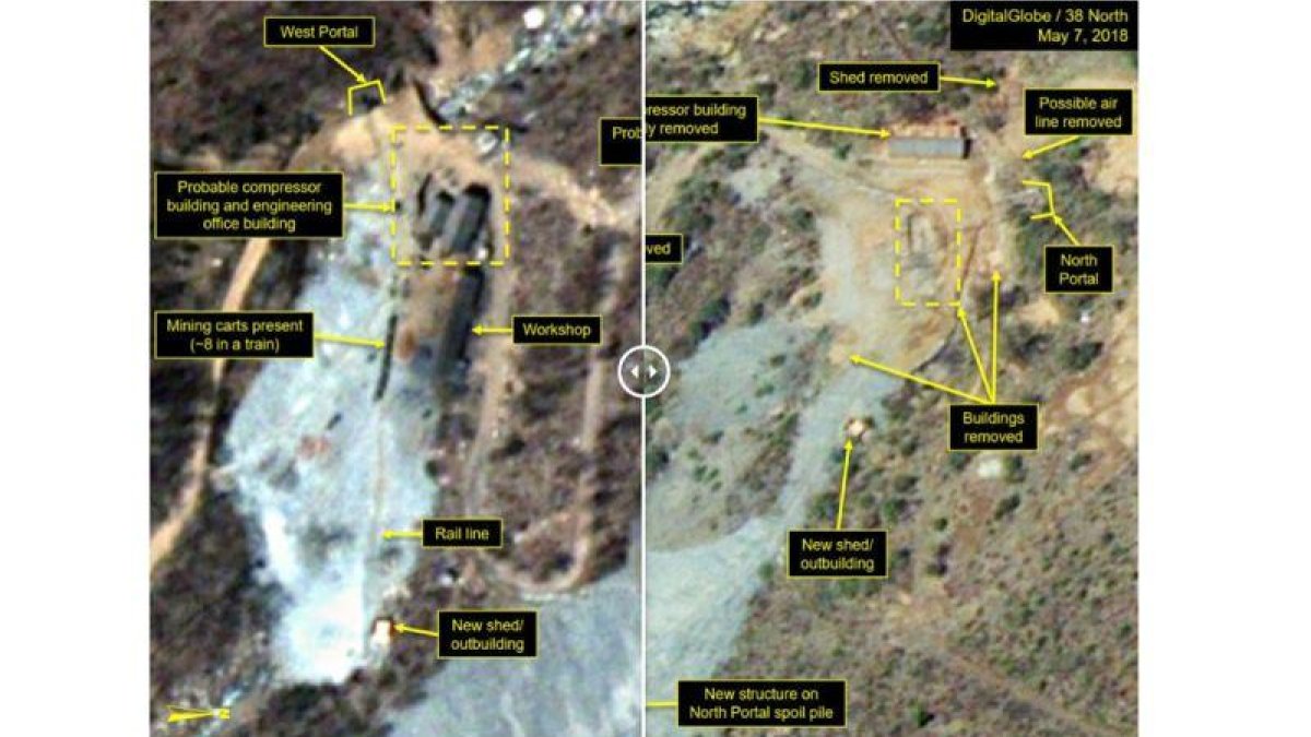 Fotos del campo nuclear de Punggye-ri, en Corea del Norte.-EL PERIÓDICO