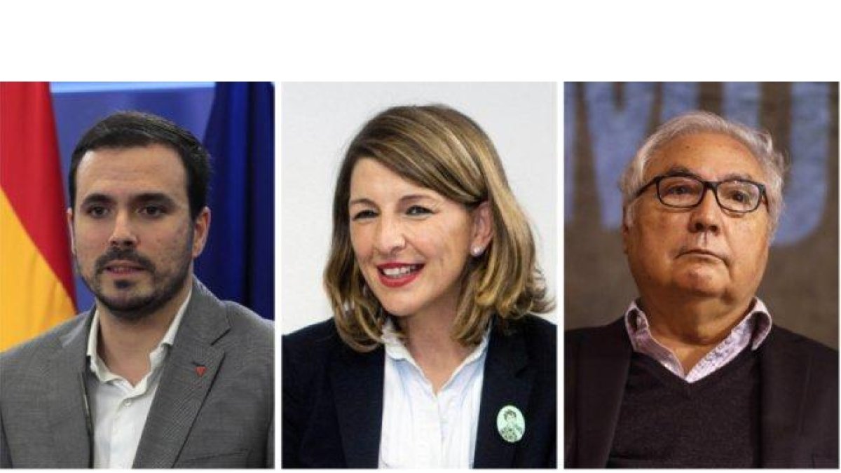 Alberto Garzón, Yolanda Díaz y Manuel Castells.-