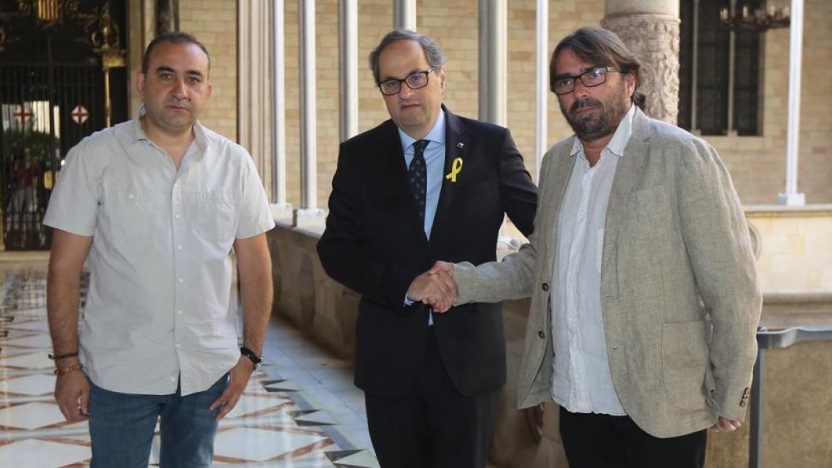 Reunión entre el presidente Quim Torra y los líderes de UGT y CCOO en Catalunya.-DANNY CAMINAL
