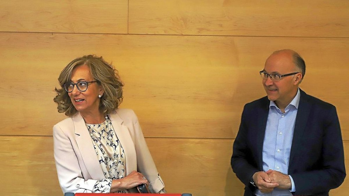 Lourdes Rodríguez, junto a Ramiro Ruiz Medrano durante la comparecencia en las Cortes.-ICAL